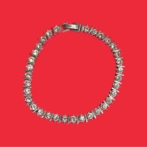 Sparkling Silver Crystal Bracelet with Textured Design